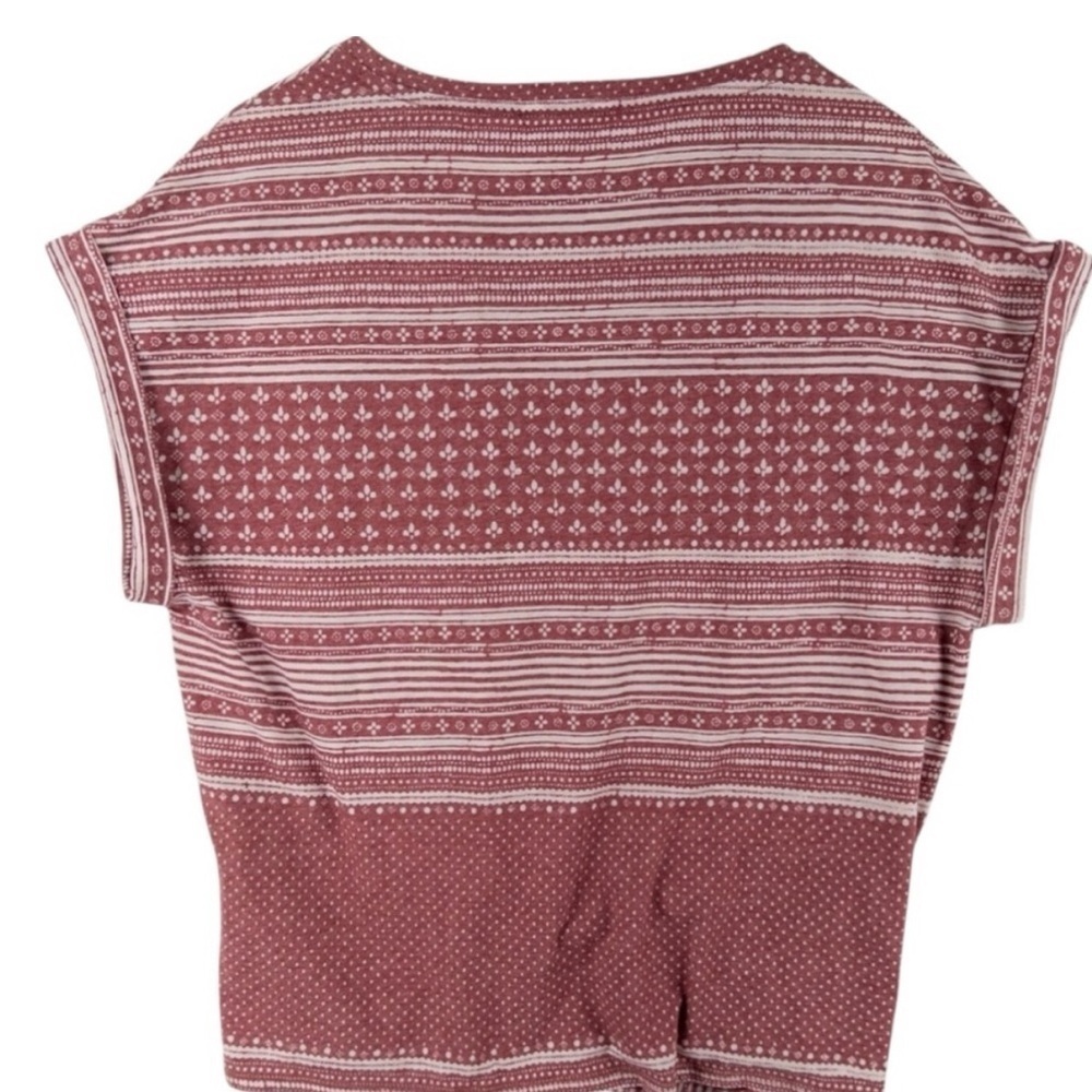 Lucky Brand Boho Western Geometric Twist Front T Shirt Faded Red Striped Top M - Picture 5 of 7